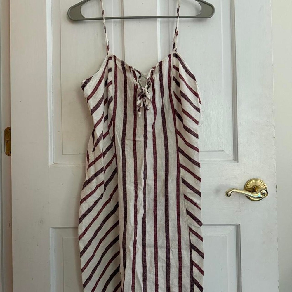 Aeropostale White and Maroon Vertical Striped Mini Dress, Size L